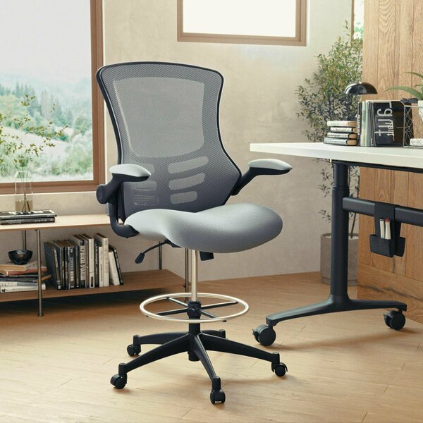 Flash Furniture Kelista Mid-Back Dark Gray Mesh Ergonomic Drafting Chair with Adjustable Foot Ring and Flip-Up Arms BL-X-5M-D-DKGY-GG